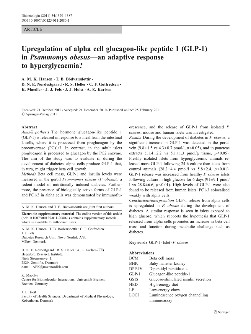 Pdf Upregulation Of Alpha Cell Glucagon Like Peptide 1 Glp 1 In Psammomys Obesus An Adaptive Response To Hyperglycaemia