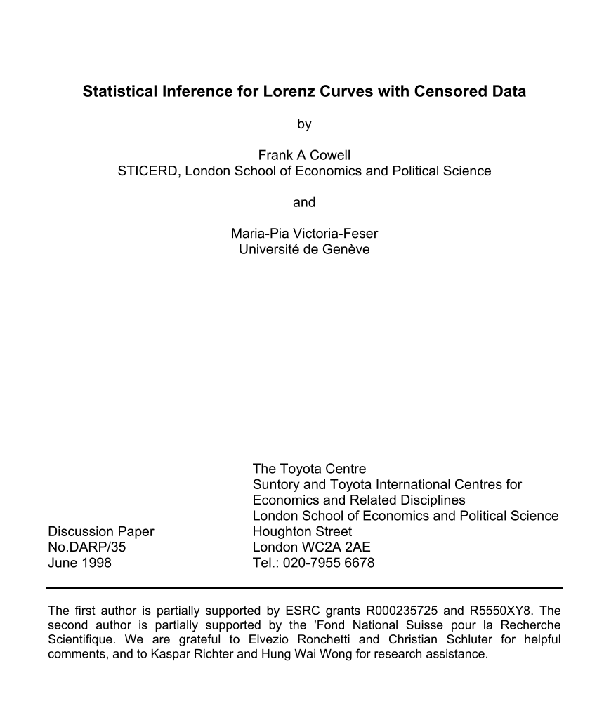 Pdf Statistical Inference For Lorenz Curves With Censored Data