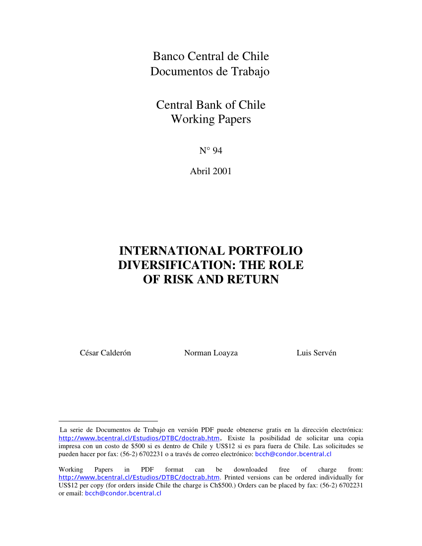 Pdf International Portfolio Diversification The Role Of Risk And Return