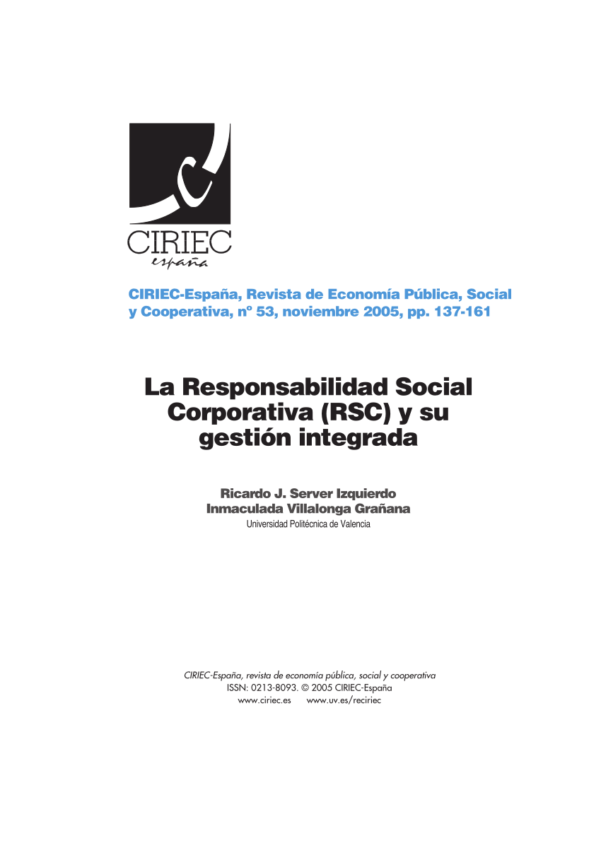 narre håndjern snatch PDF) La Responsabilidad Social Corporativa (RSC) y su gestión integrada