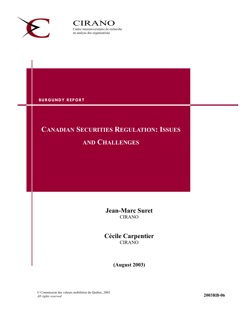 (PDF) Canadian Securities Regulation: Issues And Challenges