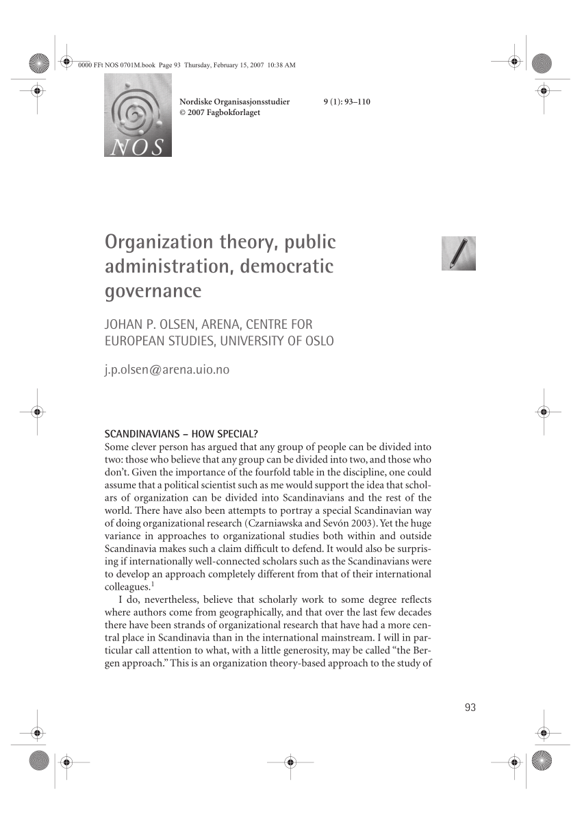 (PDF) Organization theory, public administration, democratic governance
