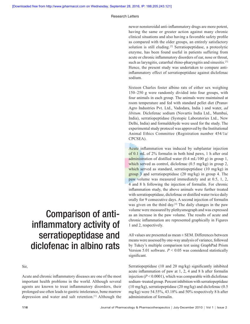 Pdf Comparison Of Anti Inflammatory Activity Of Serratiopeptidase
