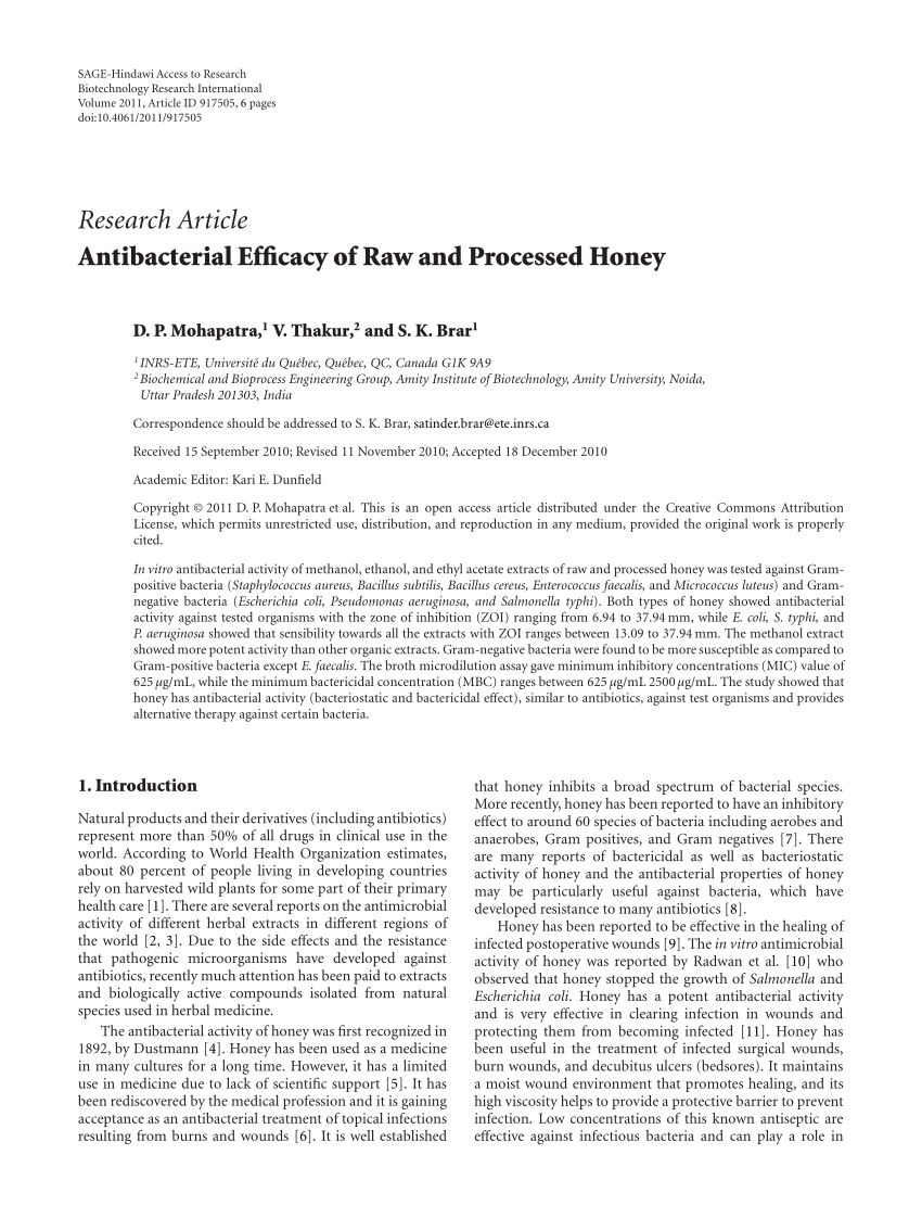 Pdf Antibacterial Efficacy Of Raw And Processed Honey