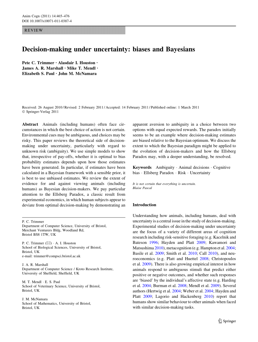 Pdf Decision Making Under Uncertainty Biases And Bayesians