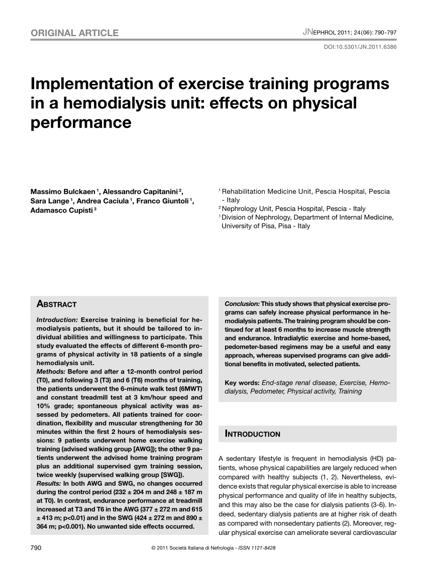 (PDF) Implementation of exercise training programs in a hemodialysis
