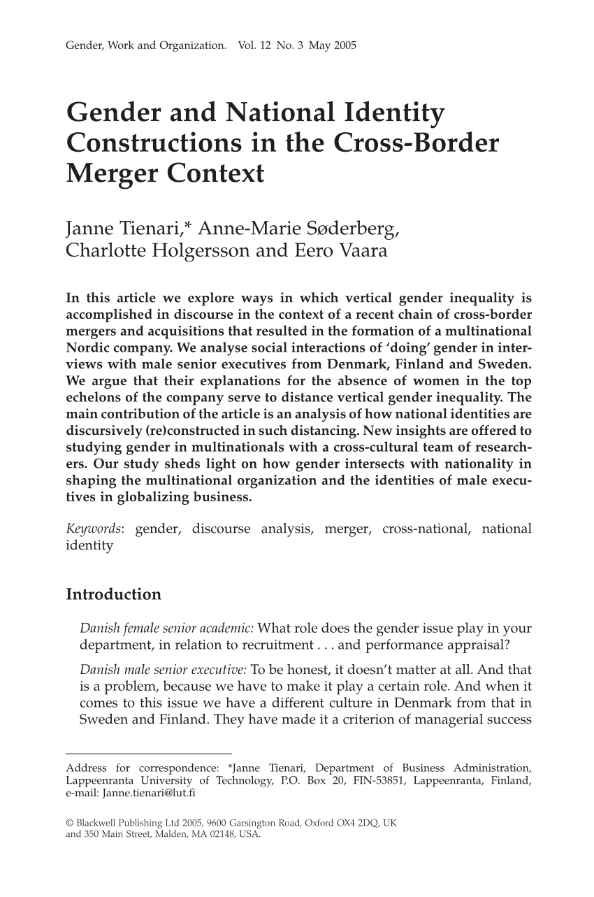 PDF) National Identity Constructions in the Cross-Border Merger Context
