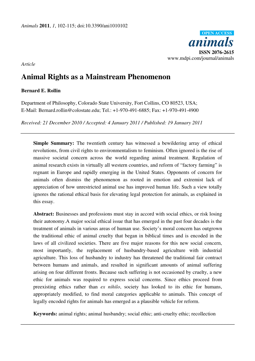 PDF) Animal Rights as a Mainstream Phenomenon