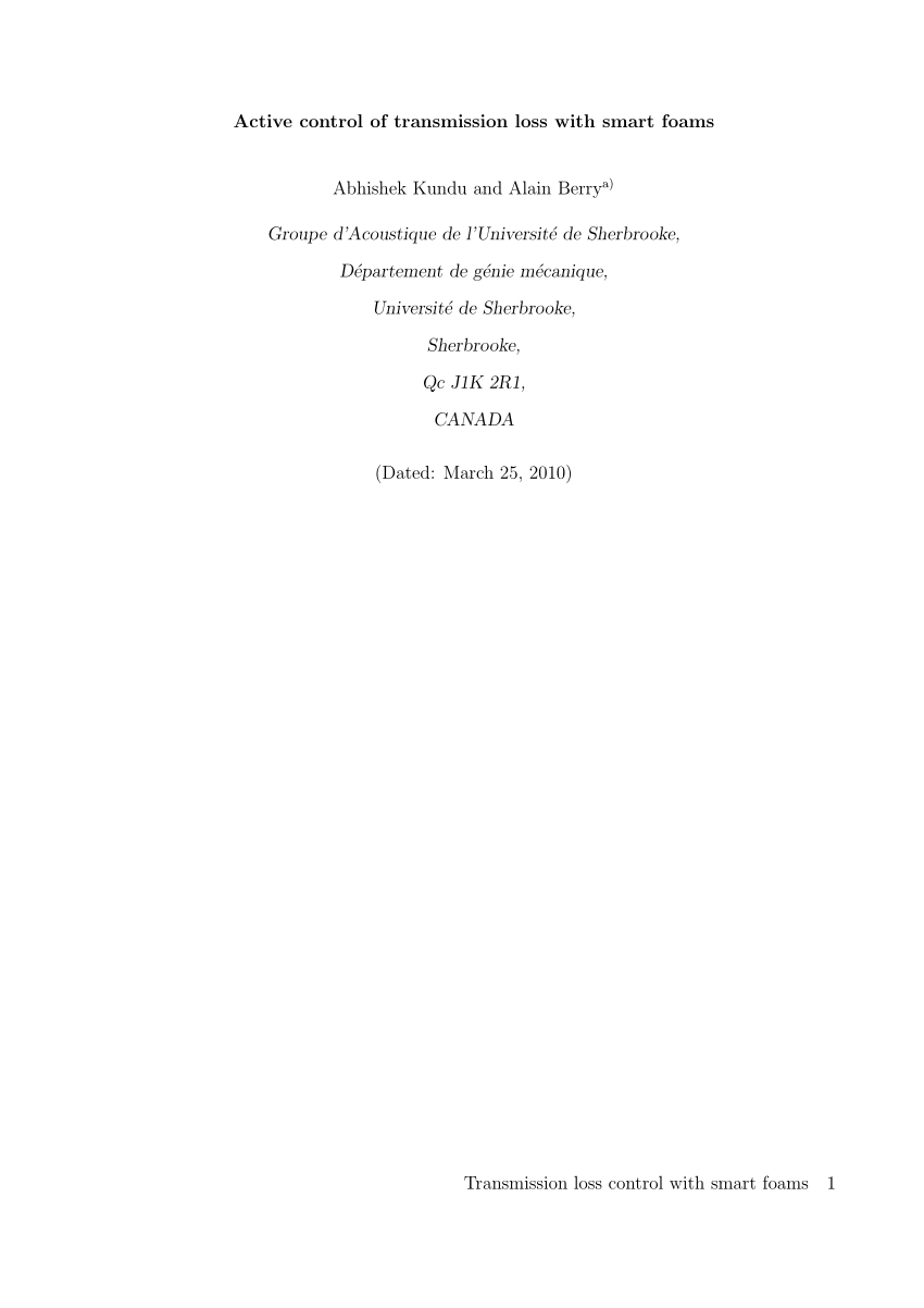 (PDF) Active control of transmission loss with smart foams