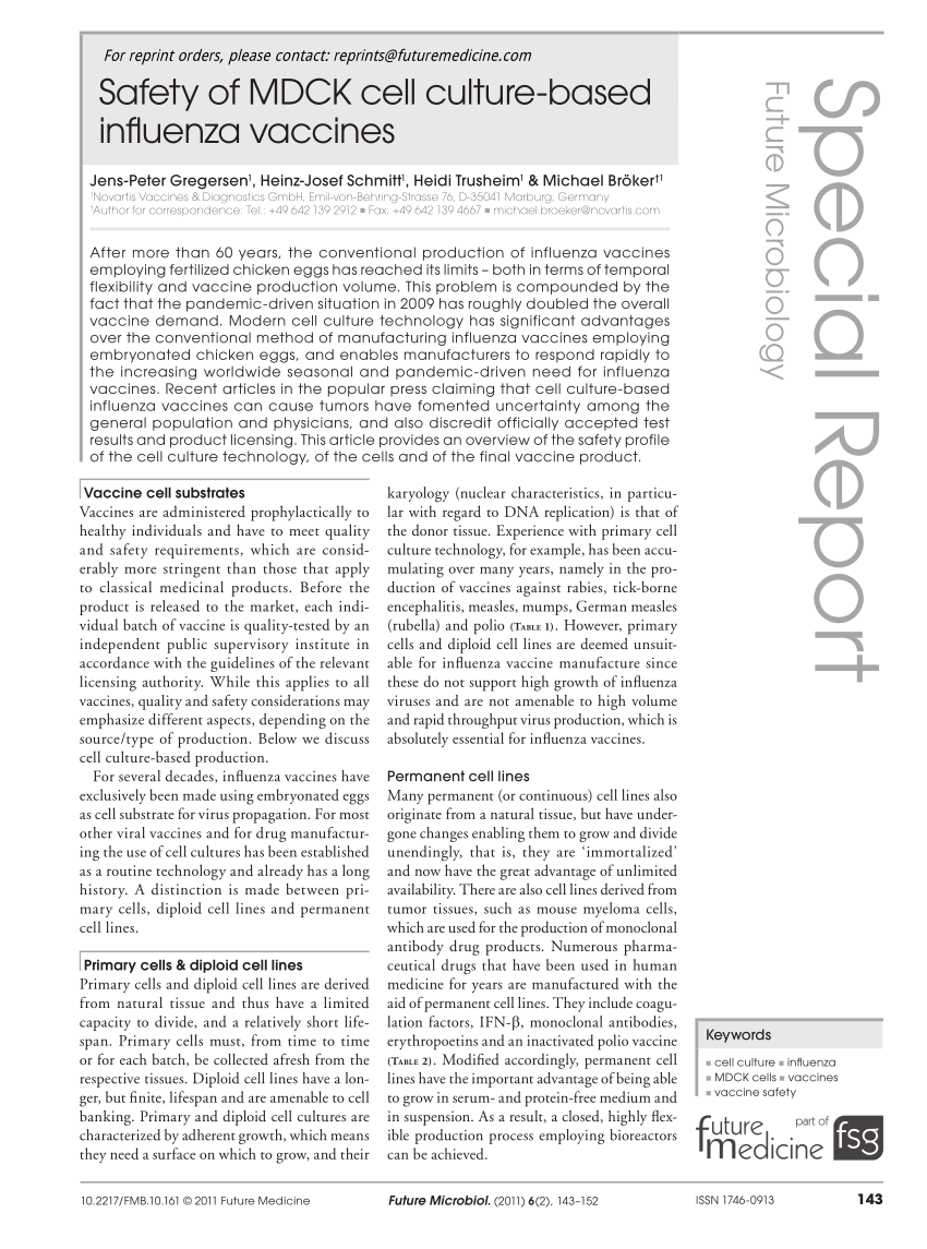 (PDF) Safety of MDCK cell culture-based influenza vaccines