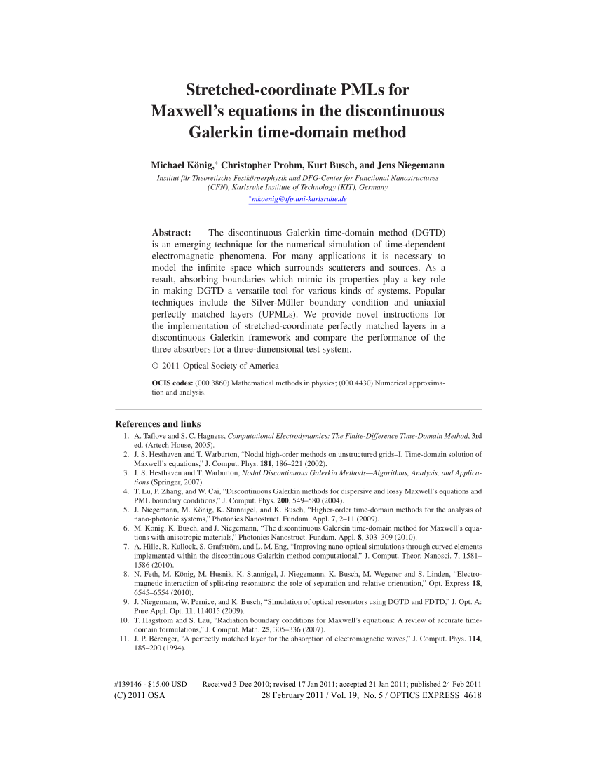 PDF) Stretched-coordinate PMLs for Maxwell's equations in the 