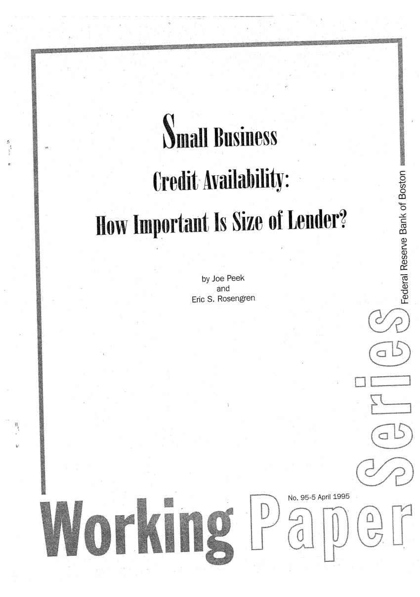 Pdf Small Business Credit Availability How Important Is Size Of Lender 0374