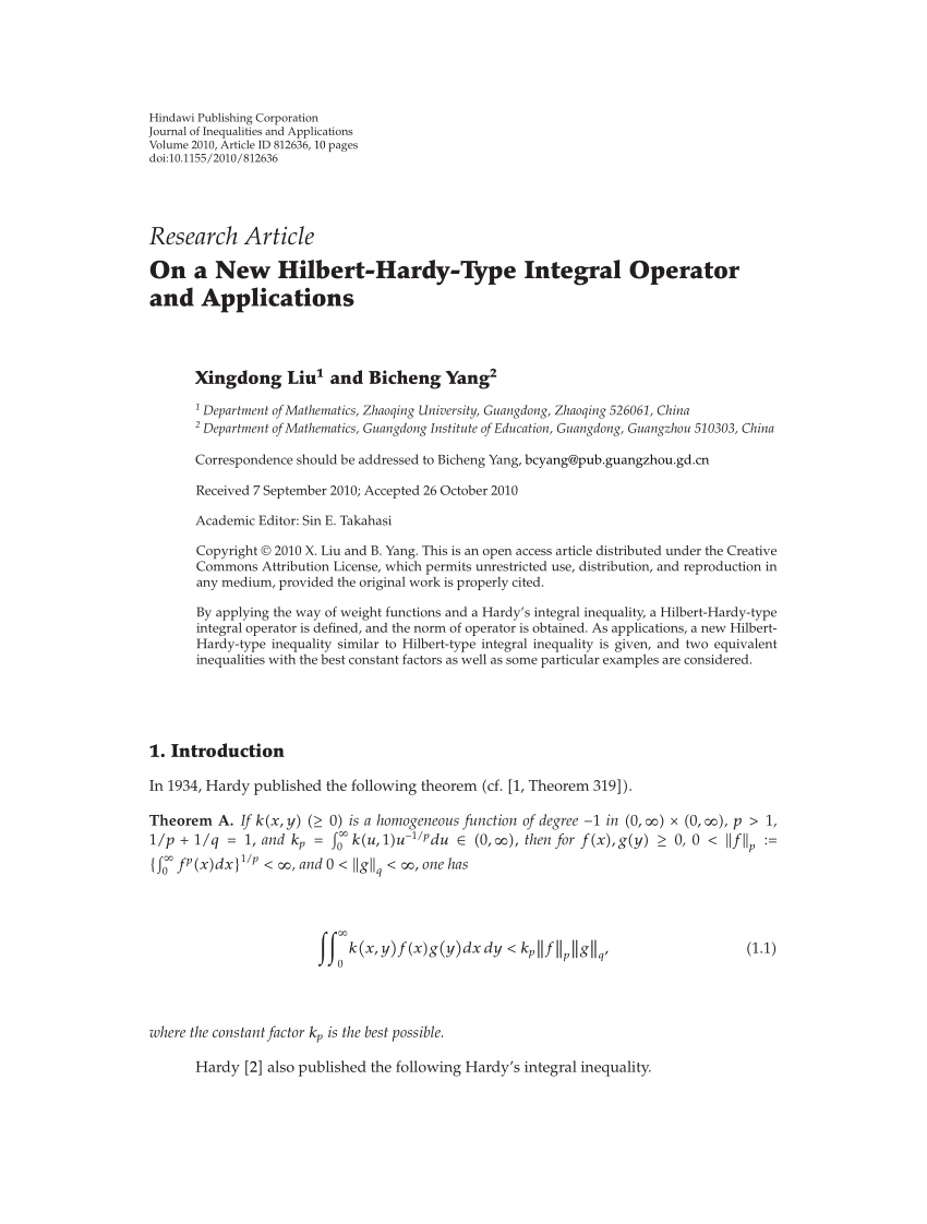 Pdf On A New Hilbert Hardy Type Integral Operator And Applications