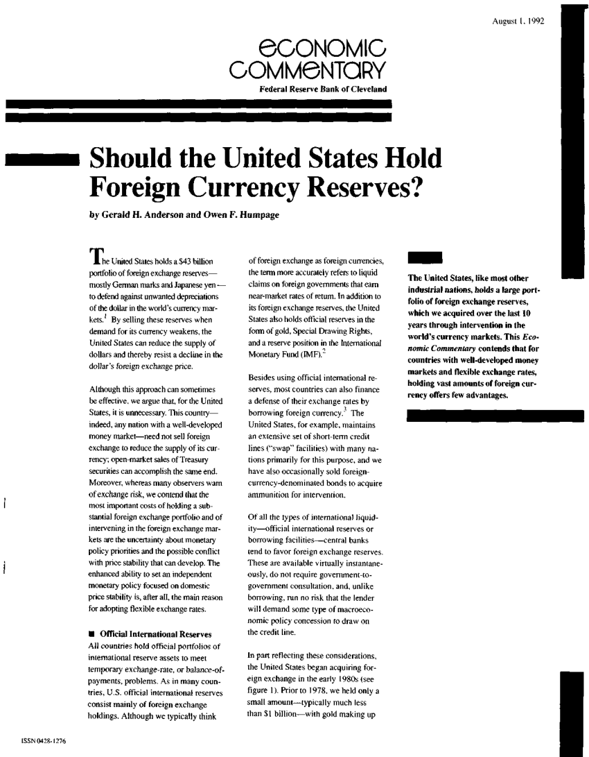 Pdf Should The United !   States Hold Foreign Currency Reserves - 