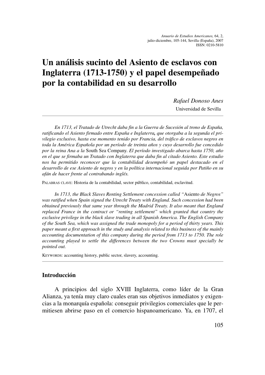 PDF) Un análisis sucinto del Asiento de esclavos con Inglaterra (1713-1750)  y el papel desempeñado por la contabilidad en su desarrollo