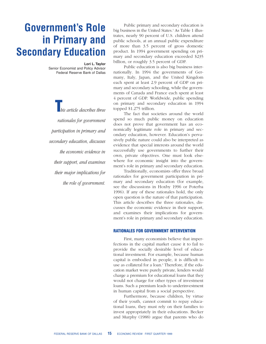 expository essay on the role of government in education