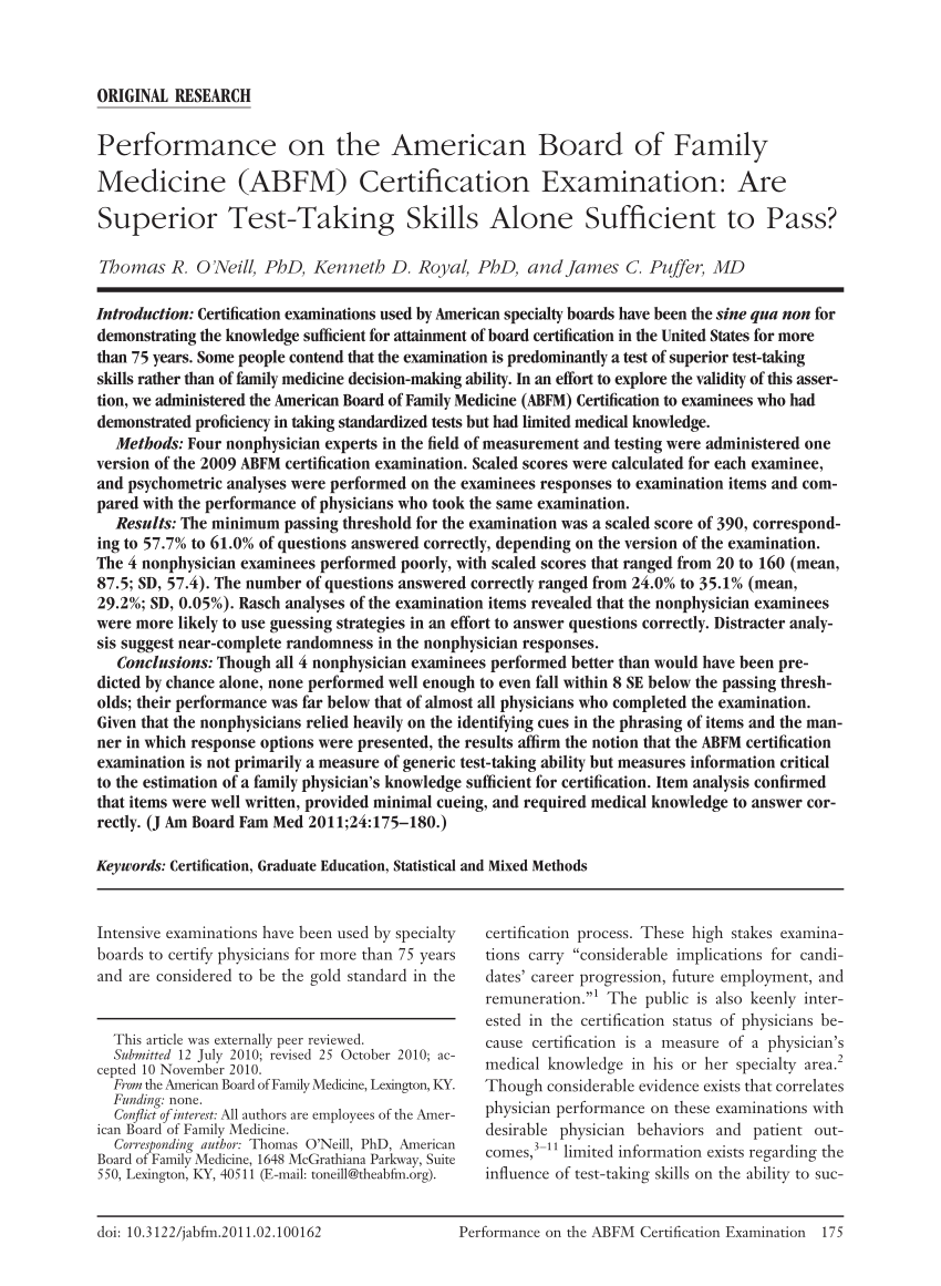 (PDF) Performance on the American Board of Family Medicine (ABFM