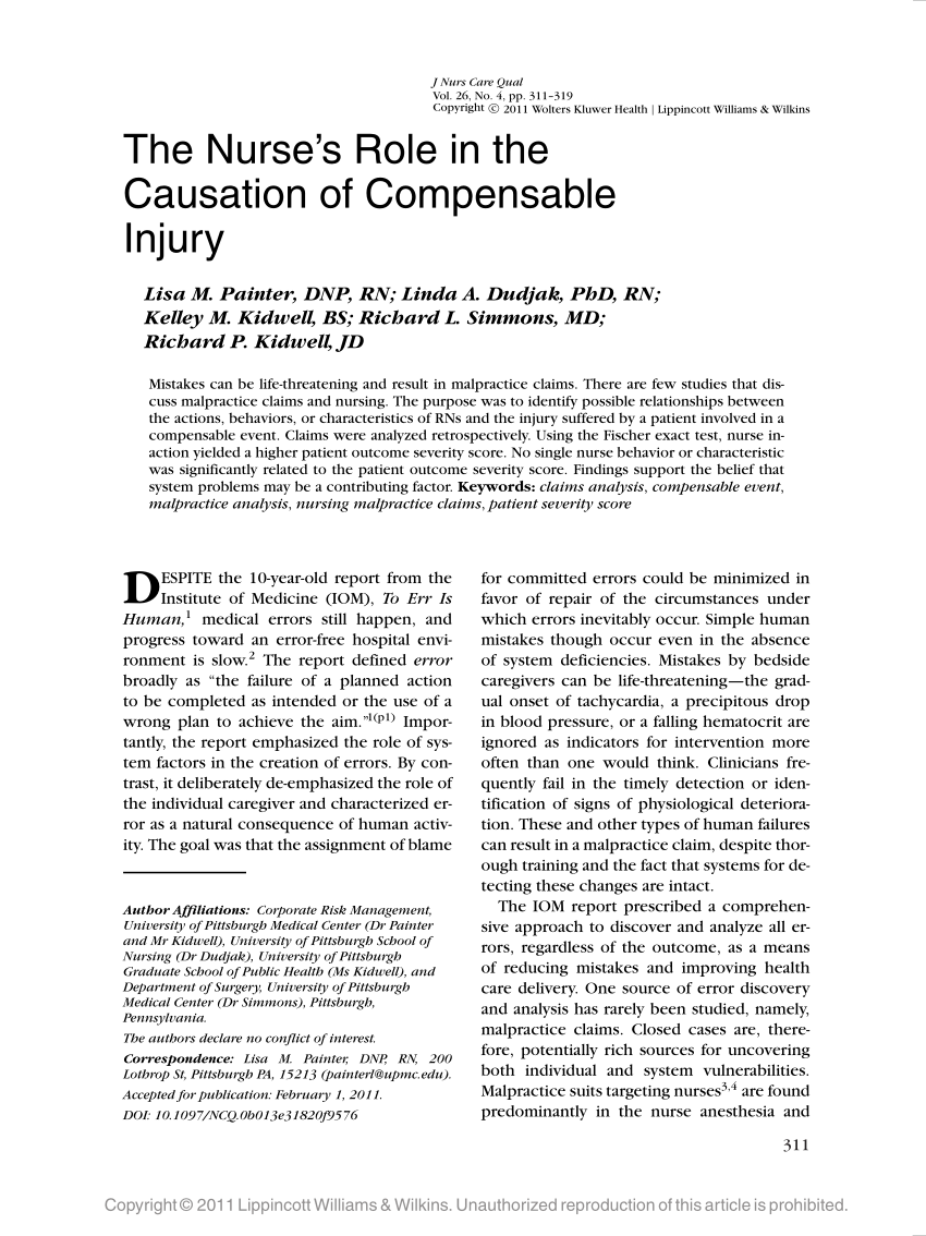 (PDF) The Nurse's Role in the Causation of Compensable Injury