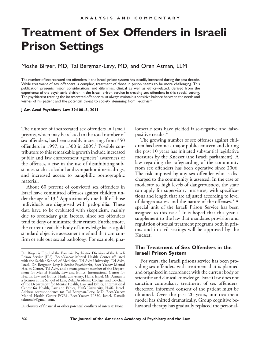 PDF) Treatment of sex offenders in Israeli prison settings