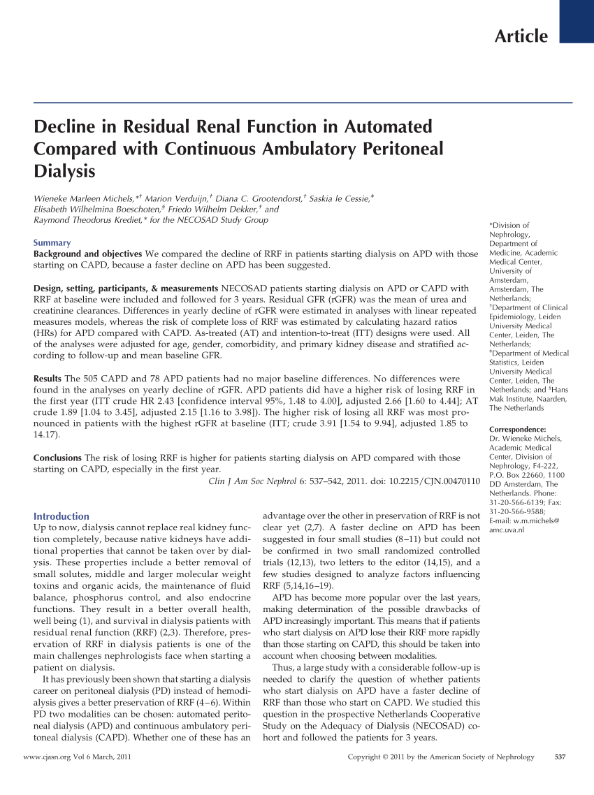 (PDF) Decline in Residual Renal Function in Automated Compared with ...
