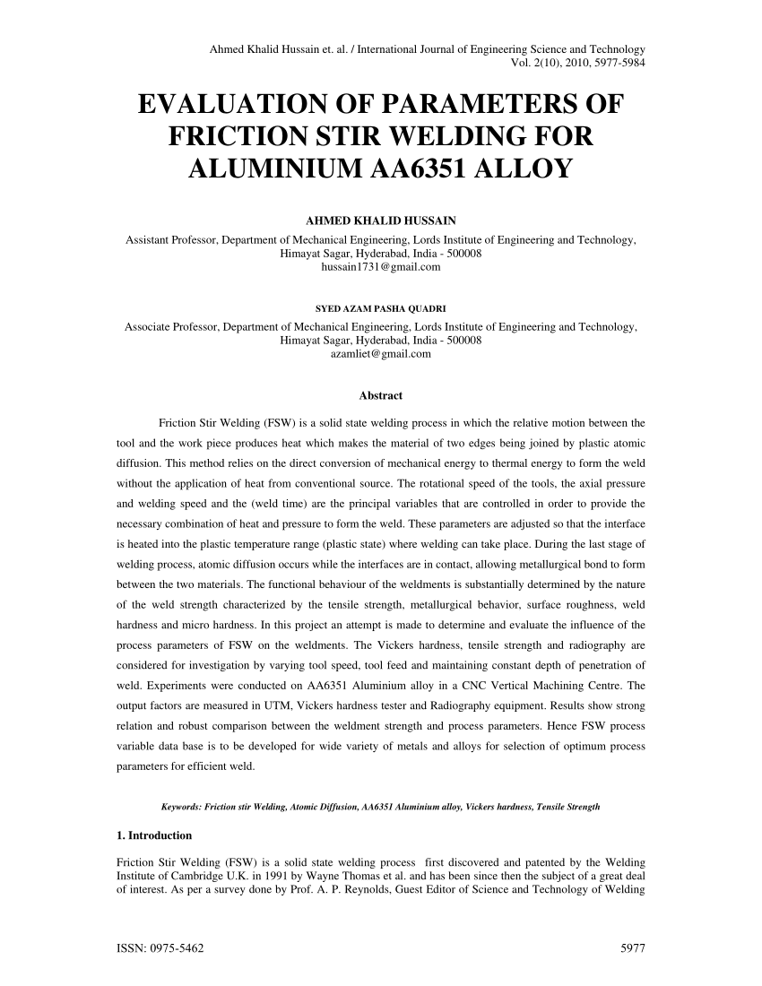 Friction stir welding research paper