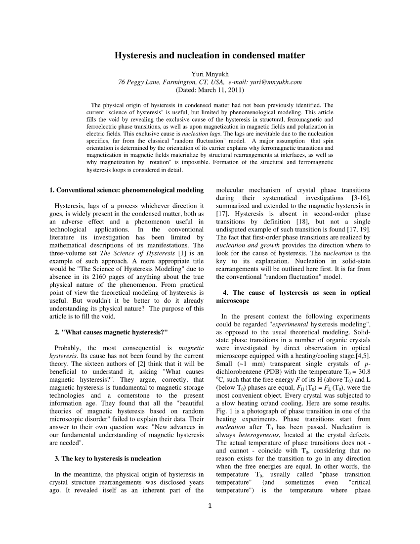 Pdf Hysteresis And Nucleation In Condensed Matter 5859
