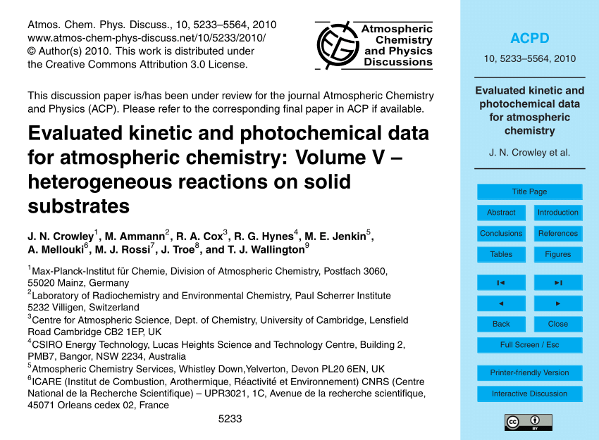 (PDF) Evaluated and photochemical data for atmospheric chemistry Volume Vheterogeneous