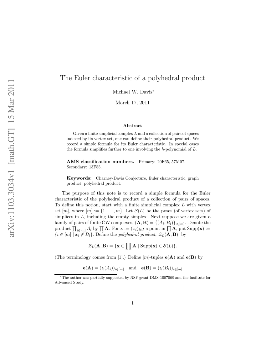 Pdf The Euler Characteristic Of A Polyhedral Product