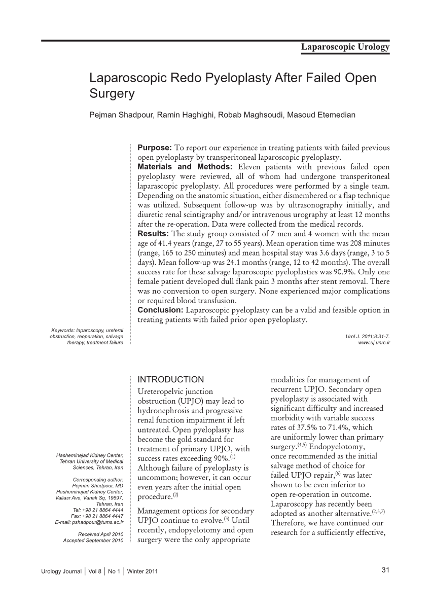 PDF] Adult Stentless Laparoscopic Pyeloplasty