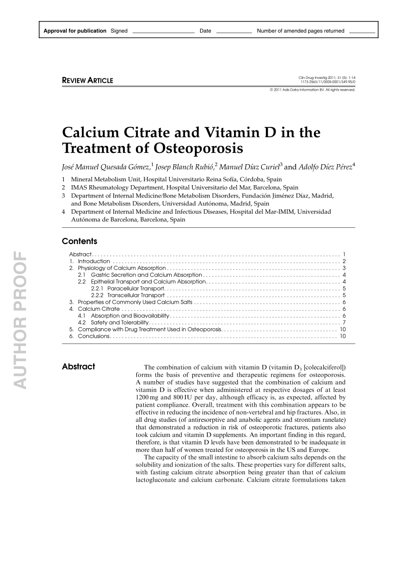 Pdf Calcium Citrate And Vitamin D In The Treatment Of