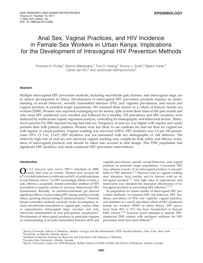 Pdf Anal Sex, Vaginal Practices, And Hiv Incidence In -1767