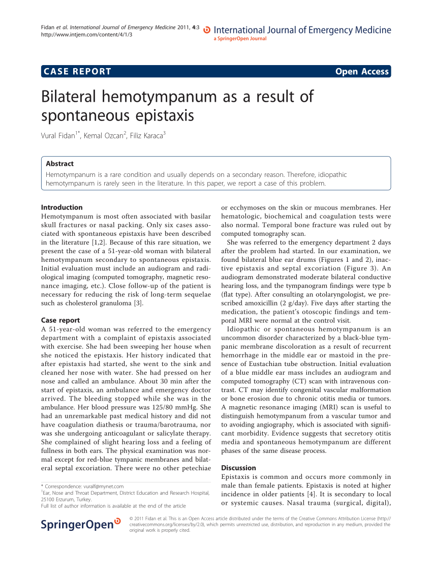 Bilateral hemotympanum as a result of spontaneous epistaxis (PDF ...