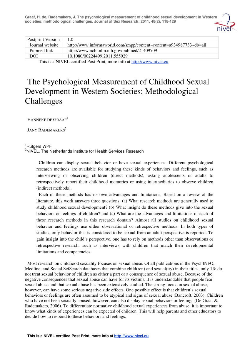 PDF) The Psychological Measurement of Childhood Sexual Development in  Western Societies: Methodological Challenges