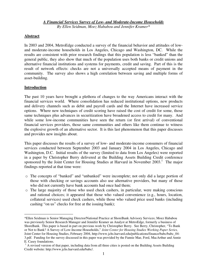 (PDF) A financial services survey of low income households