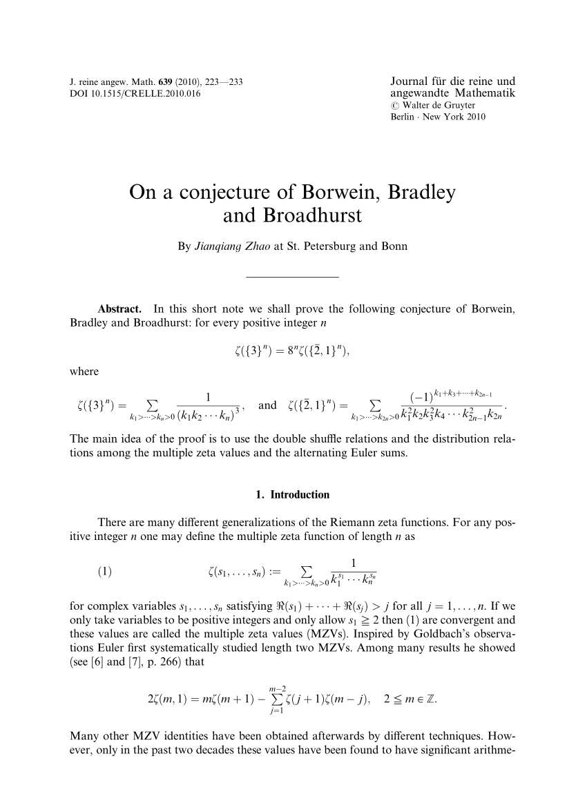 Pdf On A Conjecture Of Borwein Bradley And Broadhurst