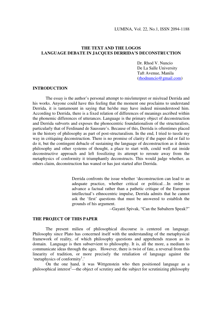 PDF THE TEXT AND THE LOGOS LANGUAGE DEBATE IN JACQUES DERRIDA S