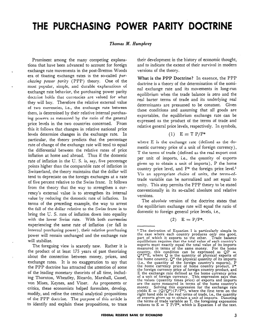 thesis on purchasing power parity