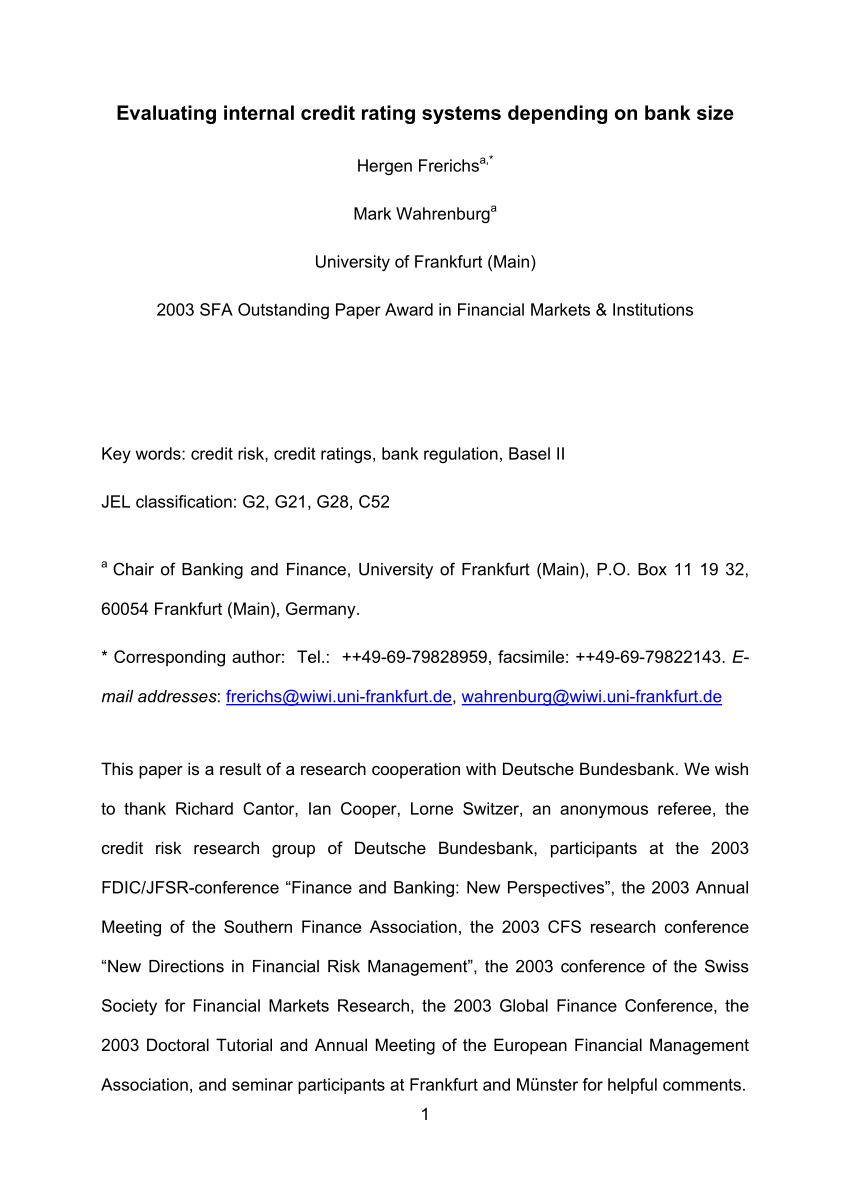 Pdf Evaluating Internal Credit Rating Systems Depending On