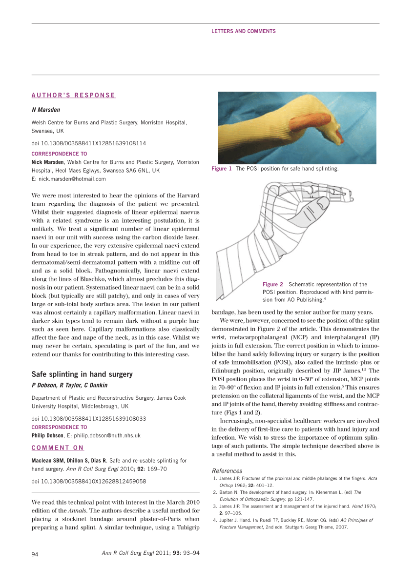 (PDF) Safe splinting in hand surgery