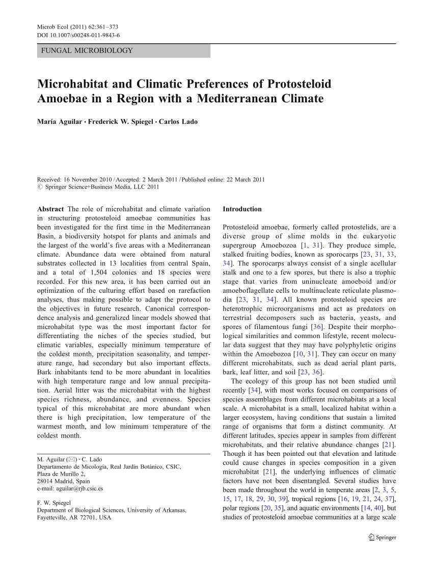 Pdf Microhabitat And Climatic Preferences Of Protosteloid Amoebae In A Region With A Mediterranean Climate