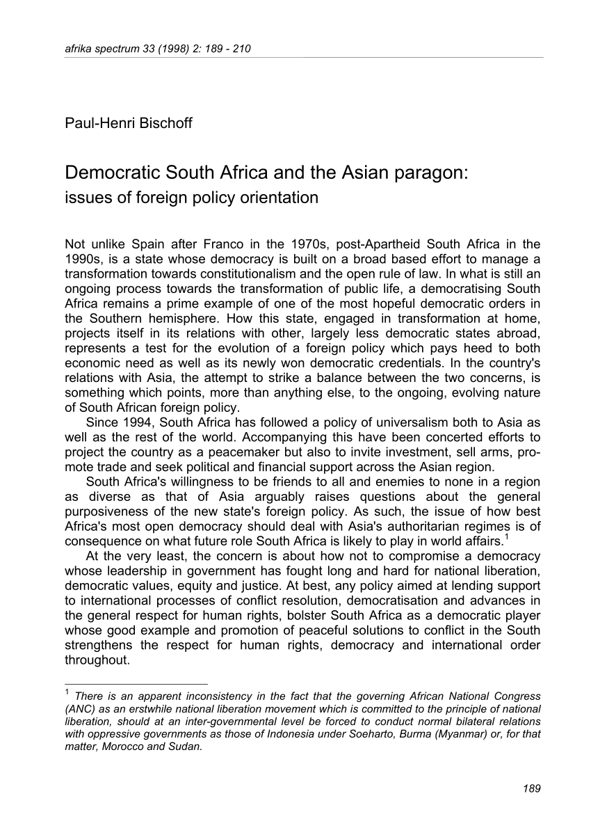 (PDF) Democratic South Africa and the Asian paragon: issues of foreign ...