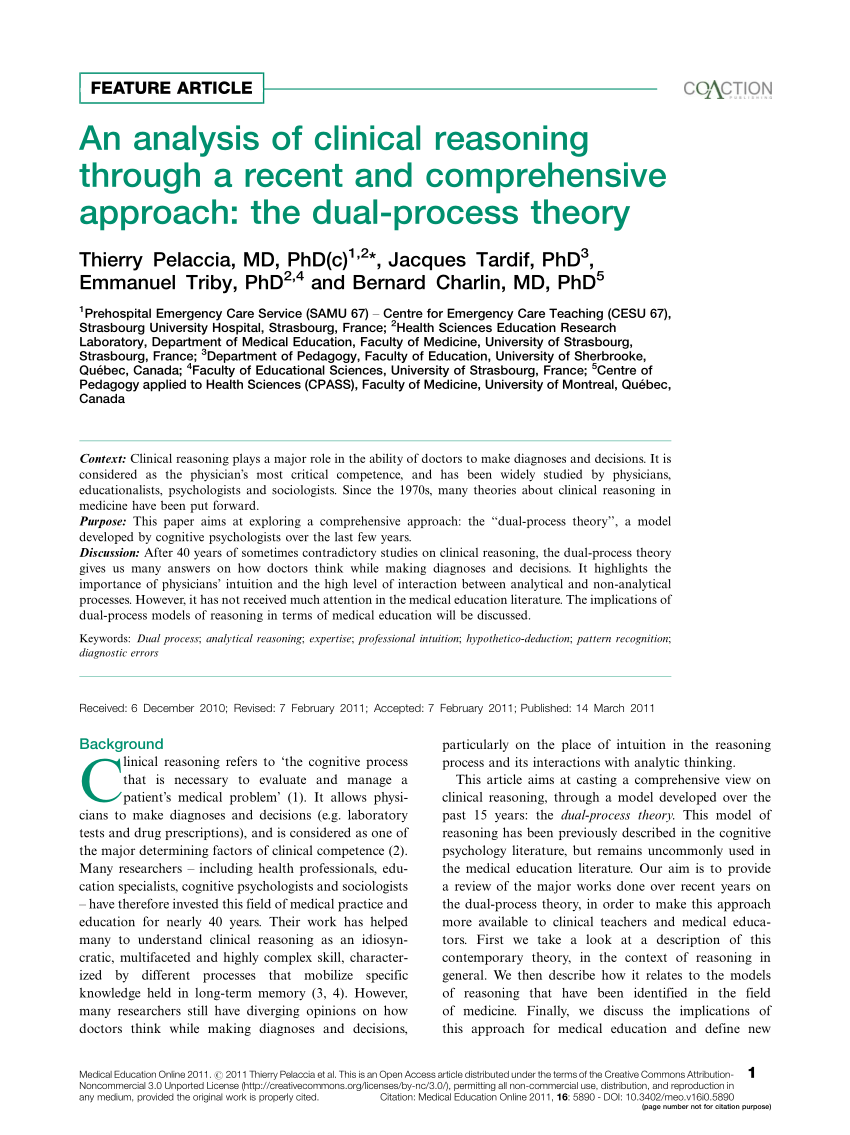 Pdf An Analysis Of Clinical Reasoning Through A Recent And Comprehensive Approach The Dual Process Theory