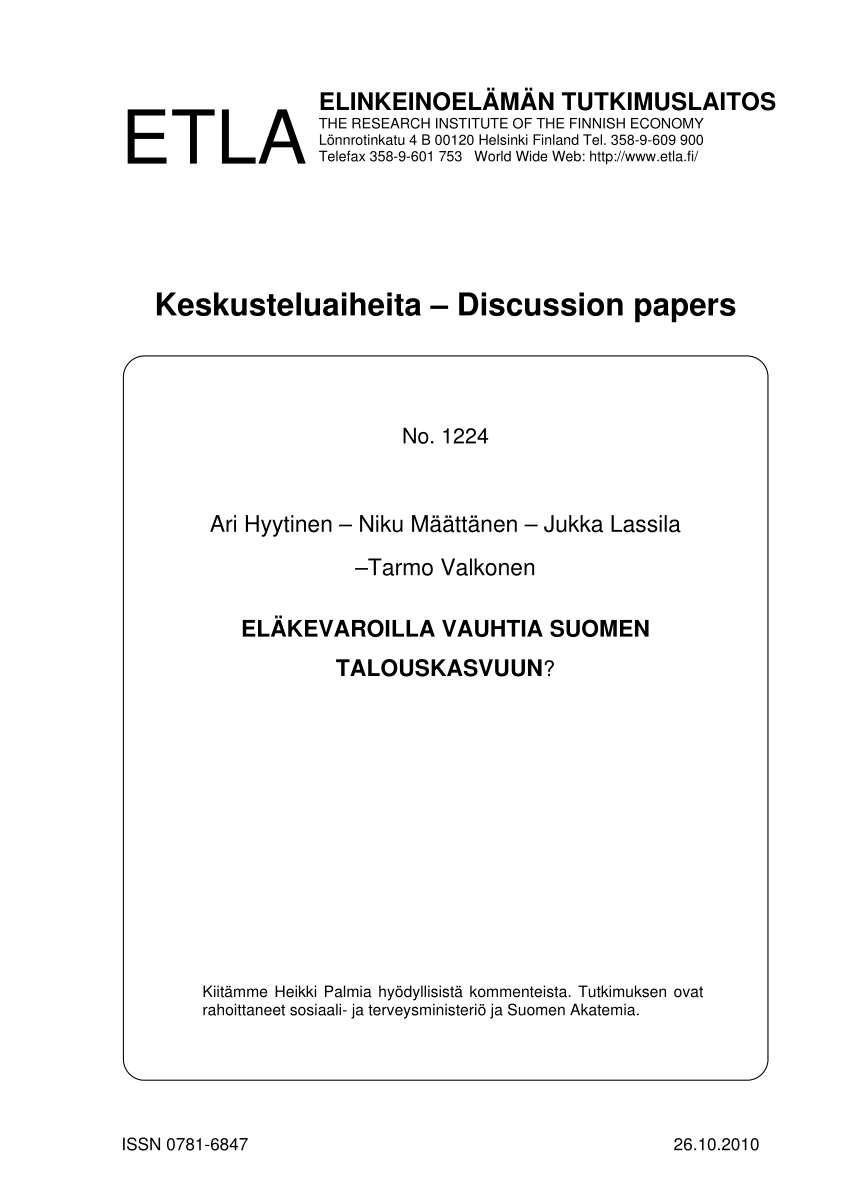 PDF) Eläkevaroilla vauhtia suomen talouskasvuun?
