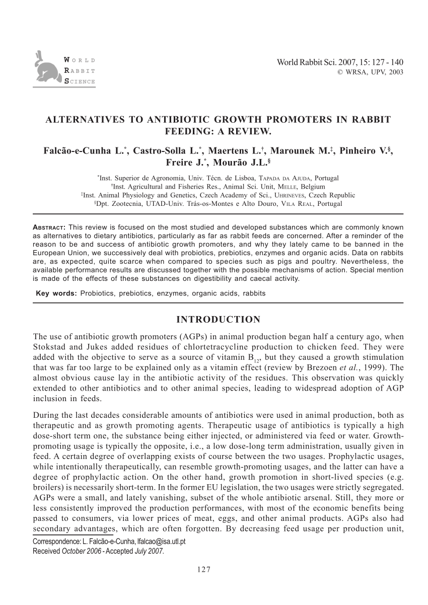 Pdf Alternatives To Antibiotic Growth Promoters In Rabbit Feeding A Review