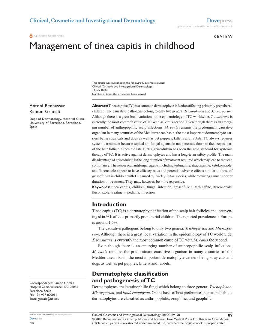 PDF) Management of tinea capitis in childhood