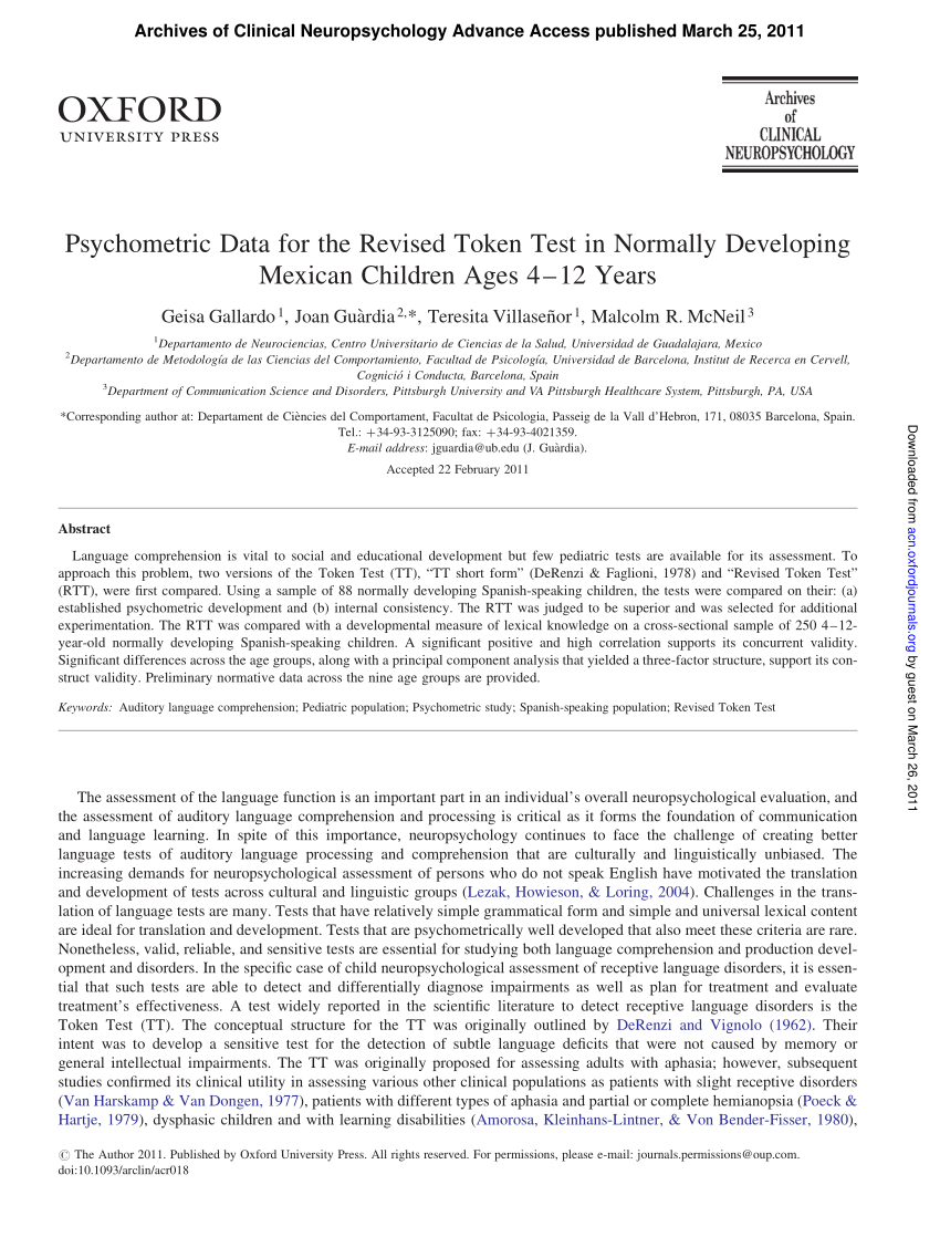 Pdf Psychometric Data For The Revised Token Test In Normally Developing Mexican Children Ages 4 12 Years