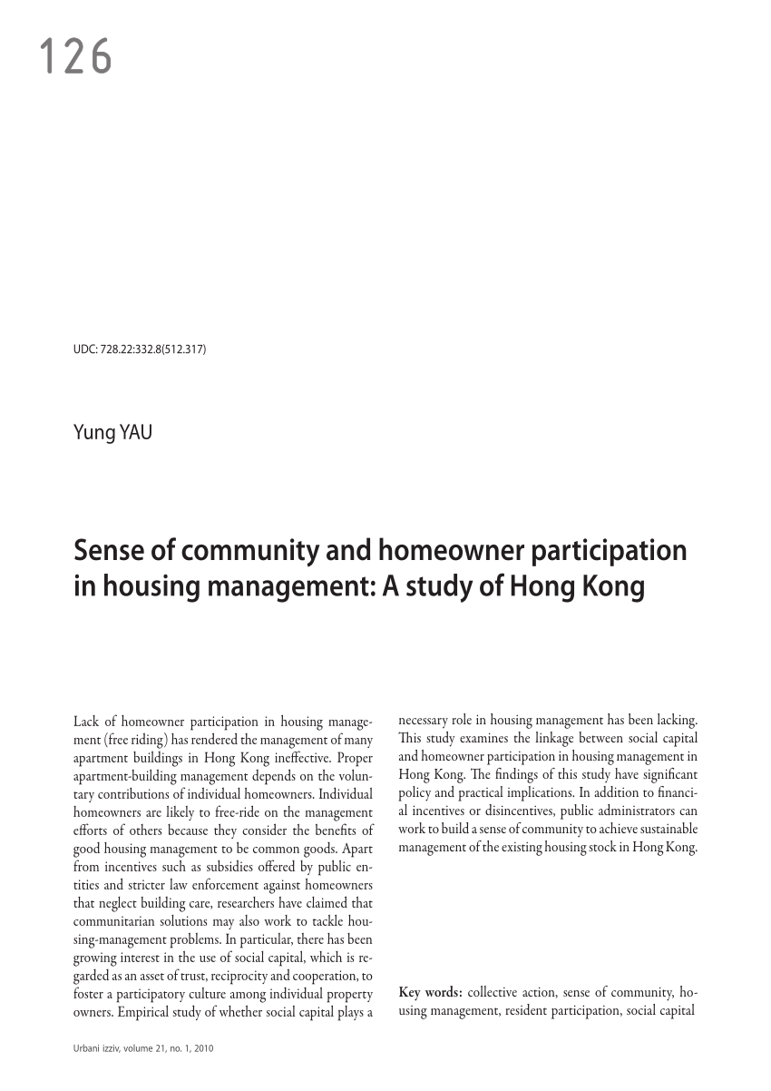 PDF) Sense of community and homeowner participation in housing