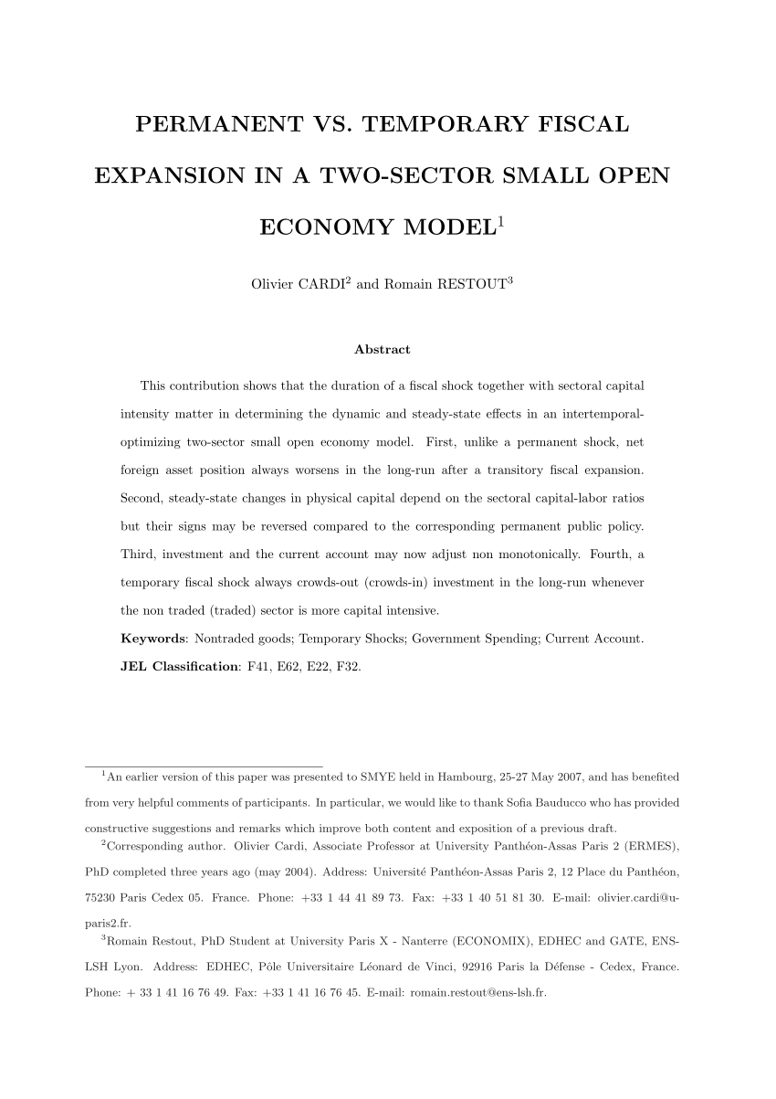 Pdf Permanent Vs Temporary Fiscal Expansion In A Two Sector Small Open Economy Model