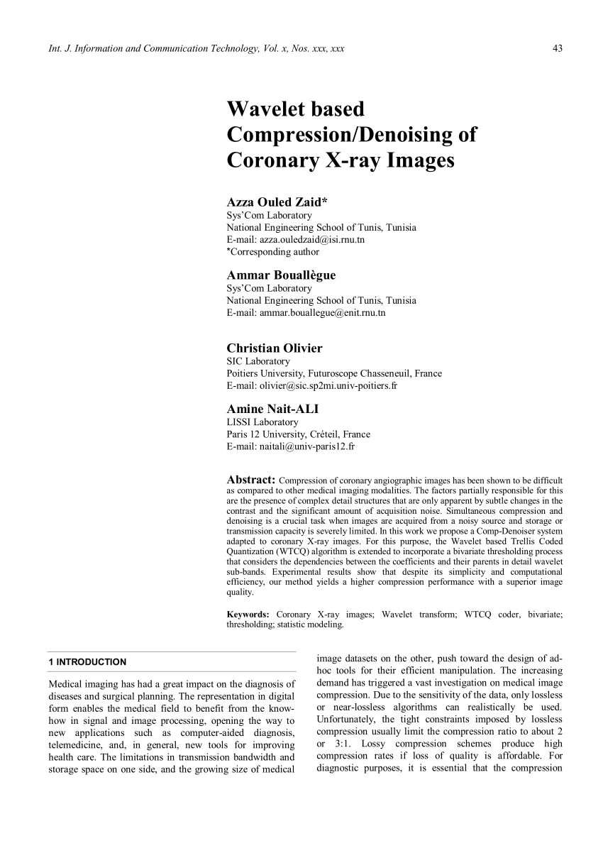 Pdf Wavelet Based Compression Denoising Of Coronary X Ray Images