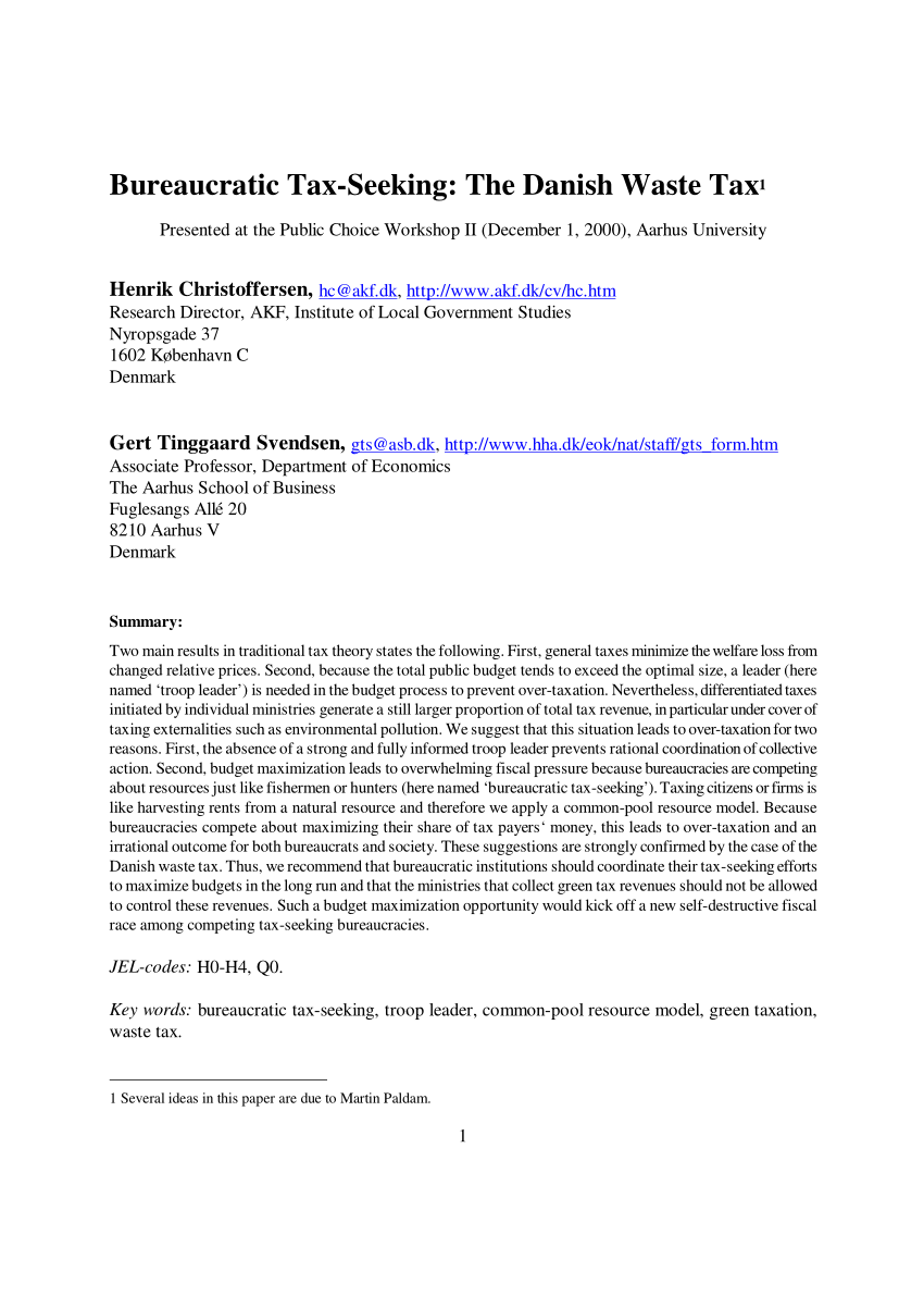 Pdf Bureaucratic Tax Seeking The Danish Waste Tax